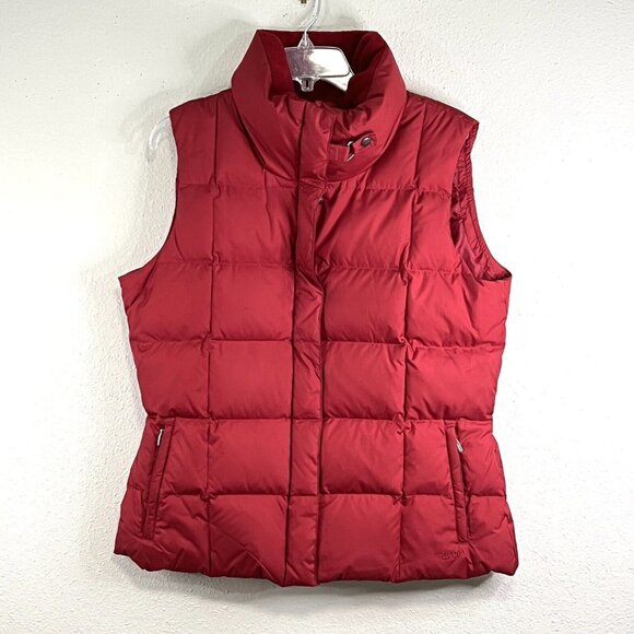 EDDIE BAUER Puffer Vest Goose Down Red EB700 Zip Pockets Outerwear Womens Large - Picture 1 of 16
